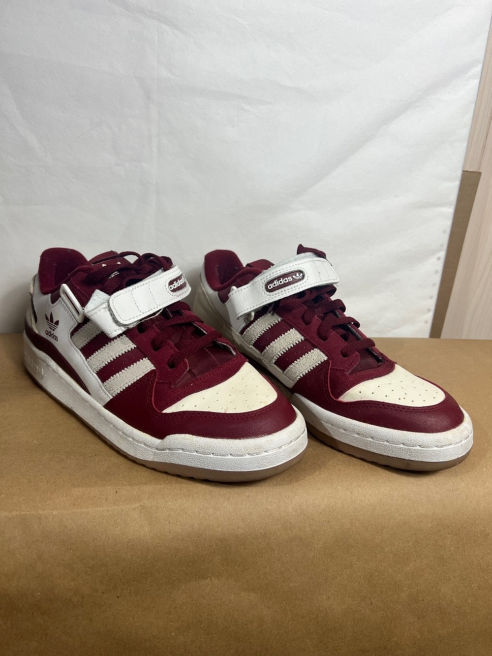 adidas Burgundy and White Low-Top Strap Sneakers